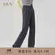 OVV秋冬熱賣(mài)女裝羊毛法蘭絨褶飾簡(jiǎn)約通勤直筒休閑長(cháng)褲 深灰（凈色）C3 M