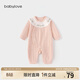 babylove女寶寶連體衣純棉提花哈衣爬服春秋季刺繡可愛(ài)嬰幼兒衣服 蝶戀花-半見(jiàn)粉 90cm
