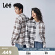 Lee25秋冬新品舒適版翻領(lǐng)黑棕拼色格紋設計男女同款長(cháng)袖襯衫