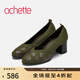 achette雅氏4Q51 手工格紋編織淺口高跟單鞋女鞋 K6/P3-軍綠色 36