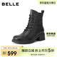 百麗高跟馬丁靴女冬季商場(chǎng)同款真皮短靴3NW45DD5 黑色-單里 38