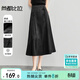尚都比拉新中式國風(fēng)半身裙女春秋a字顯瘦改良馬面裙黑色中長(cháng)裙 黑色 M