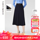 朗姿法式復古高腰顯瘦百褶設計感流行時(shí)尚女新款半身裙 暮色藏藍色 S