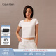 Calvin KleinJeans夏季女士潮流辣妹ck小方領(lǐng)正肩戶(hù)外防曬短款短袖T恤上衣 YAF-月光白 S