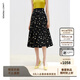 朗姿【精英衣櫥】秋季新款復古波點(diǎn)印花半身裙女垂感高腰A字垂感裙 黑色2 L