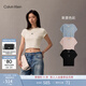 Calvin KleinJeans夏季女士活力少女感休閑ck刺繡時(shí)尚辣妹正肩羅紋短袖T恤 101-象牙白 XXS
