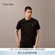 Calvin KleinJeans夏男女情侶休閑簡(jiǎn)約ck字母純色內搭純棉針織短袖T恤上衣 UB1-太空黑 L