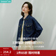茵曼（INMAN）章若楠同款復古休閑短款牛仔外套2026春季長(cháng)袖上衣 深牛仔藍-18518171 M