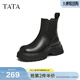 他她（TATA）休閑厚底切爾西靴女靴子加絨顯瘦煙筒靴冬季CEA01DD4 黑色（絨里） 39