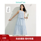 茵曼（INMAN）法式掛脖連衣裙2025春秋女裝新品無(wú)袖蛋糕海邊度假風(fēng)長(cháng)裙子 淺水藍 M