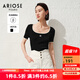 艾諾絲雅詩(shī)商場(chǎng)同款ariose夏季新品時(shí)髦修身方領(lǐng)短袖T恤針織衫女30438197 黑色 L