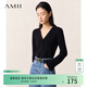 AMII女裝2026春季新款極簡(jiǎn)純色直筒V領(lǐng)開(kāi)襟仿亞麻針織開(kāi)衫女 黑色 S 155/80A