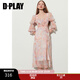 DPLAY2024夏季海邊度假沙灘裙粉色碎花裙荷葉邊雪紡連衣裙長(cháng)裙 粉紫印象花園 S