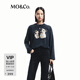 MO&Co.長(cháng)袖T恤微做舊洗磨棉質(zhì)復古小狗印花寬松中性圓領(lǐng)摩安珂 鋼灰色 S /160