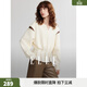 ELLE設計感假兩件拼接撞色慵懶風(fēng)衛衣女2026春新款收腰褶皺長(cháng)袖上衣 米黃 M