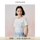VGRASS[天佑秋華系列]維格娜絲100棉感印花疊繡T恤春秋季新款短袖女 云母白色 M