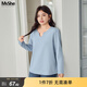 MsShe【天絲棉長(cháng)袖T恤】大碼女裝2026春裝胖mmV領(lǐng)顯瘦打底衫上衣 水晶藍色26年4月14日到貨 6XL