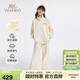 英氏（YEEHOO）女童套裝兒童外套褲子兩件套中大童裝華夫格休閑運動(dòng)春 米白 165