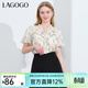 LAGOGOV領(lǐng)雪紡碎花短袖襯衫女拉谷谷夏季新款仙氣流蘇系帶上衣 混色(Y0) S
