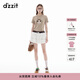 DZZIT地素短袖T恤夏季簡(jiǎn)約貓咪直筒印花修身上衣女3J2B3831N 深卡其色 M