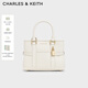 CHARLES&KEITH26春季新品氣質(zhì)通勤手提托特包斜挎包生日禮物CK2-30782784 Cream奶白色 S