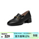 千百度（C.BANNER）女鞋春夏款牛皮一腳蹬樂(lè )福鞋簡(jiǎn)約方頭小皮鞋A23407902 黑色 37 