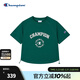 Champion冠軍短袖女2025夏季新款印花插肩袖T恤美式短款抽繩上衣 綠色 XL