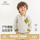 英氏（YEEHOO）【商場(chǎng)同款】男童長(cháng)袖T恤春秋季條紋POLO衫洋氣寶寶休閑上衣 淡羽黃 110 cm