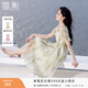 香影泡泡袖方領(lǐng)連衣裙女2026夏裝新款暈染漸變垂感海邊度假風(fēng)裙子 薄荷青檸綠 M 160/84A/95-110斤