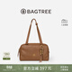 BAGTREE包包樹(shù)風(fēng)信包頭層植鞣皮波士頓包單肩腋下通勤保齡球女包 烤棕色+烤棕色啟笛掛件 小眾輕奢女包