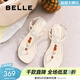 百麗（Belle）周雨彤李藝彤同款編織鞋夾趾涼鞋女商場(chǎng)款串珠度假風(fēng)涼鞋D8S1DBL5 米白 39 (245mm)