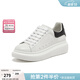 百思圖春商場(chǎng)新款牛皮休閑小白鞋松糕厚底女運動(dòng)板鞋ZWZA3AM4 白黑色（5cm經(jīng)典款） 38