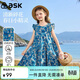 ASK JUNIOR童裝兒童裙子女童夏裝純棉透氣連衣裙青少年碎花裙公主裙 藍色