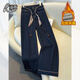 丹寧藍闊腿牛仔褲女春季2026新款今年流行的高腰窄版女士直筒褲子 【加絨】丹寧藍-長(cháng)褲 【贈腰帶】 L 28/建議106-115斤