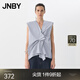 JNBY/江南布衣25夏新品襯衫女棉質(zhì)立體捏褶無(wú)袖V領(lǐng)寬松5P5214080 468/塵灰藍 S