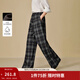 茵曼（INMAN）2025秋冬女裝新款復古慵懶風(fēng)銀狐絨格子大直筒褲顯瘦寬松長(cháng)褲 藍灰格-加絨款 L