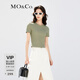 MO&Co.圓領(lǐng)短袖修身收腰短款露臍彈力T恤上衣時(shí)髦洋氣上裝女摩安珂 灰綠色 S 160
