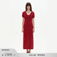 Fabrique棉麻鉤花V領(lǐng)綁帶針織連衣裙春季 紅色 M