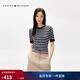 Tommy Hilfiger【條紋鑲邊】春夏女裝純棉平紋拼色圓領(lǐng)內搭打底短袖針織衫 黑白條紋02A XS （推薦：90-100斤）
