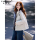 法貝莎品牌格紋拼接外套女春季2026新款抽繩連帽工裝夾克韓版寬松上衣 米碧灰 L