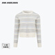 ANN ANDELMAN大里春菜同款官方直營(yíng)法式圓領(lǐng)開(kāi)衫毛衣外套條紋間色長(cháng)袖針織上衣 淺灰色 M