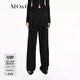 MO&Co.西褲彈絲綿羊毛拼接雙腰頭松緊高腰闊腿直筒休閑褲摩安珂 黑色 M 165