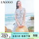 LAGOGO高腰不規則雪紡連衣裙女拉谷谷夏季新款系帶荷葉邊碎花裙 混色(Y0) M