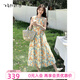 飛鳥(niǎo)和新酒中長(cháng)款寬松無(wú)袖連衣裙2026夏季新款純棉碎花休閑長(cháng)裙 滿(mǎn)幅圖案淺黃HPF02 M