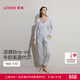 愛(ài)慕（Aimer）牛奶系新品含蛋白柔潤抗菌莫代爾開(kāi)衫帶杯背心九分褲三件套睡衣女 花灰色5P0 L 170