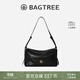 BAGTREE【明星同款】包包樹(shù)奶盒包植鞣皮單肩斜挎腋下通勤Hobo枕頭女士包 檀黑色-中號【磁吸拉鏈款】 高級小眾