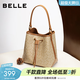 百麗包包女新復古休閑單肩手提菜籃子水桶包X2052DX5 杏色 F