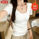 夏季ins正肩修身短款T恤甜妹辣妹休閑時(shí)尚顯瘦純欲韓版百搭上衣 白色 2XL 建議：135斤-150斤