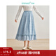 茵曼（INMAN）100%純棉立體繡花半身裙2025春秋女裝新款松緊腰顯瘦A字裙 霧霾藍 S