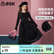 ASK JUNIOR女童裙子秋冬季兒童絲絨連衣裙舞蹈裙中大童晚禮服表演裙黑色 160